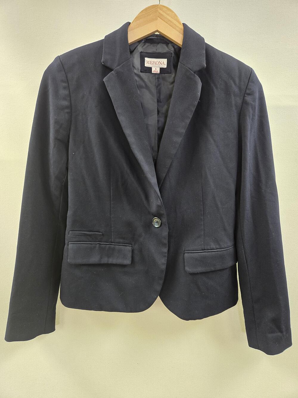 Merona Blazer Womens 6 Black One Button Tailored Stretch Lined Jacket Office